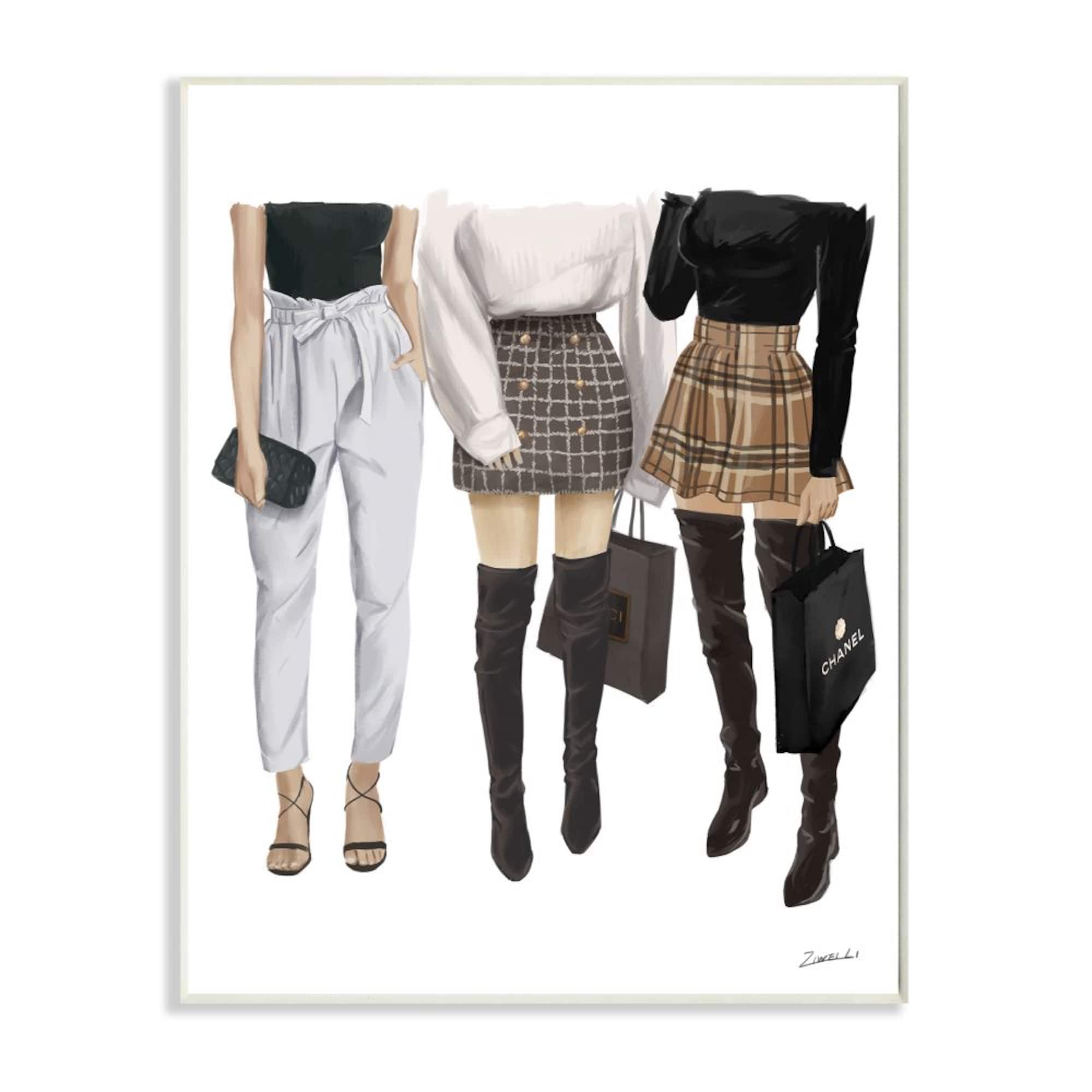 Stupell Industries Fashion Shopping Women Style Outfits Plaid Bags Designer Wall Plaque